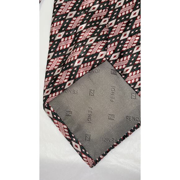 Vintage FENDI Silk Neck Tie - Green & Red Geometric - 4" x 59" - Picture 6 of 11